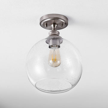 Marla 9.75" Bohemian Farmhouse Iron/Seeded Glass LED Semi Flush Mount - JONATHAN Y